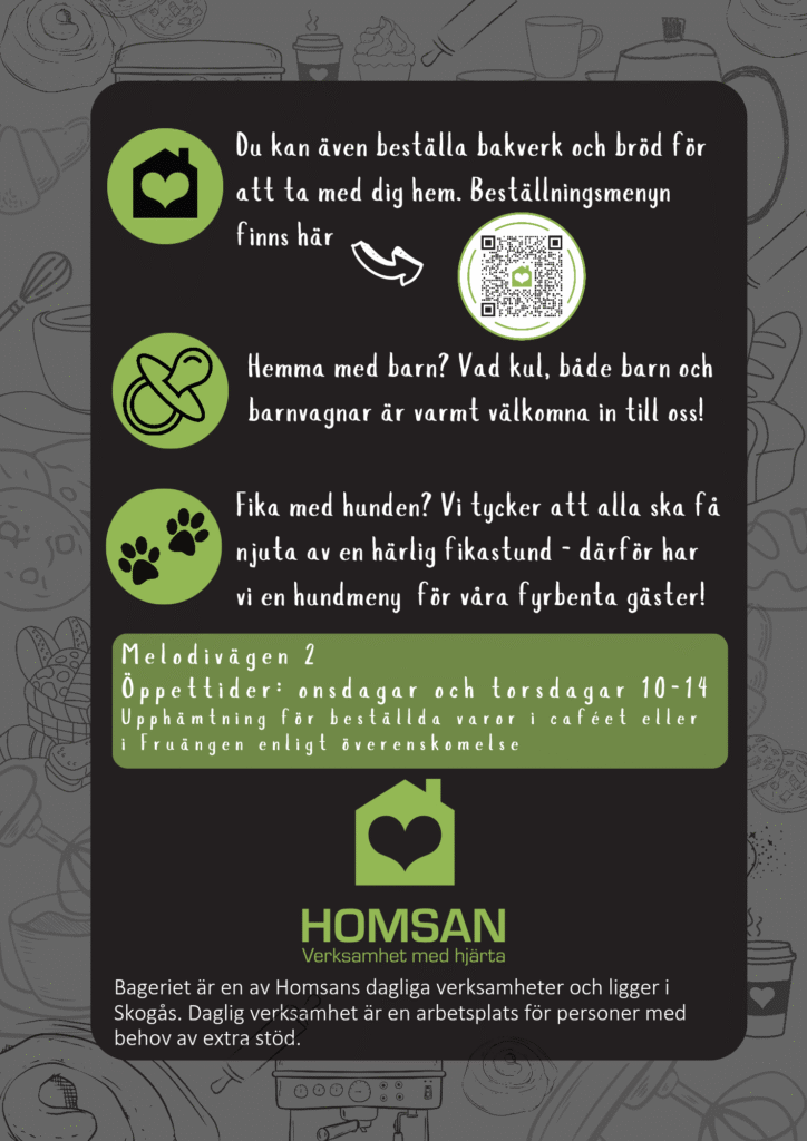 Flyer för café på daglig verksamhet Homsan Bageriet