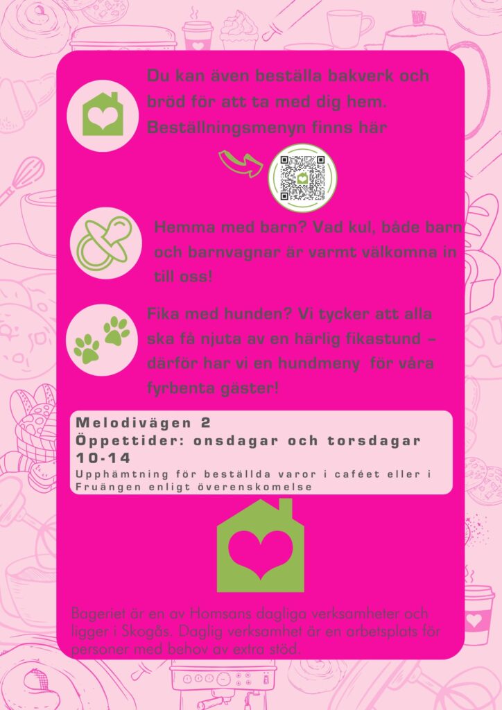 Flyer för café på daglig verksamhet Homsan Bageriet