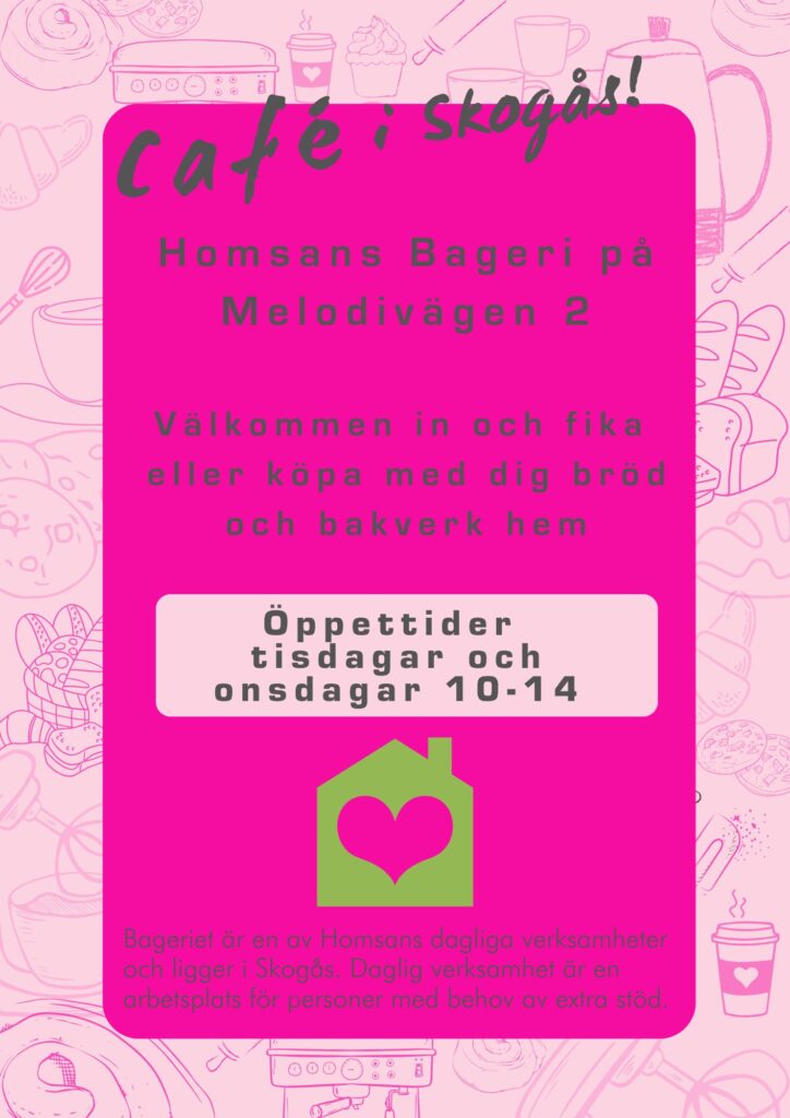 Flyer för café på daglig verksamhet Homsan Bageriet