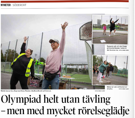 Bild på tidningsreportage om Homsan Olympiaden - ett evenemang på Homsan daglig verksamhet